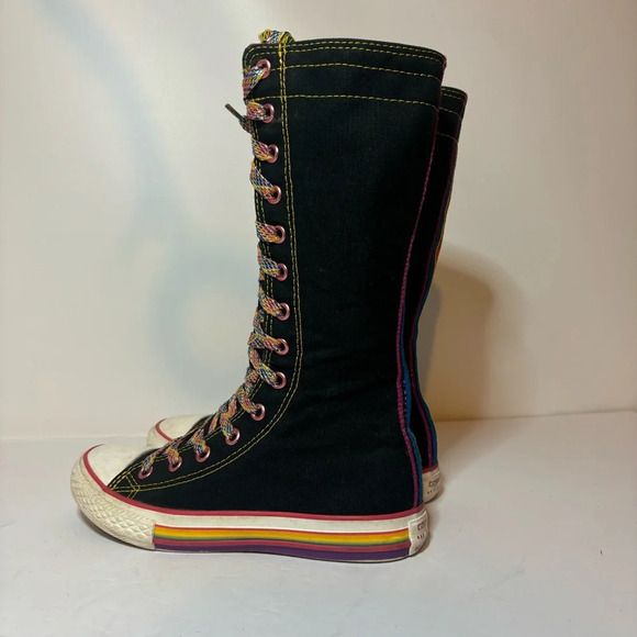 CONVERSE All Star CHUCK TAYLOR Black Rainbow Mid Calf Hi-tops Girls Junior Sz 1 - Picture 2 of 9